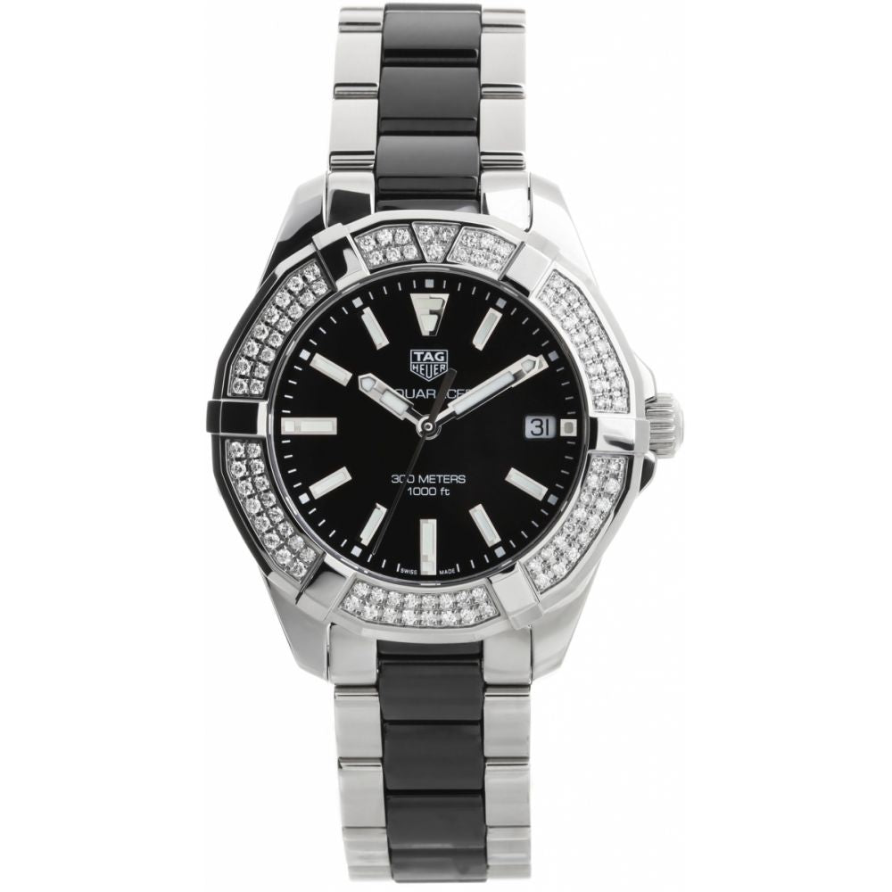  Shop Authentic Tag Heuer Aquaracer Quartz Diamonds Black Dial Two Tone Steel Strap Watch for Men - WAY131E.BA0913 - Luxxuri