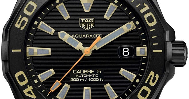 Tag Heuer Aquaracer 300 Calibre 5 Automatic Black Dial Brown Fabric Strap Watch for Men - WAY208C.FC6383