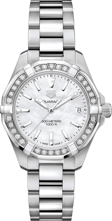  Shop Authentic Tag Heuer Aquaracer Diamonds Mother of Pearl Dial Silver Steel Strap Watch for Women - WBD1313.BA0740 - Luxxuri