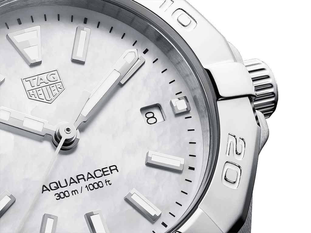  Shop Authentic Tag Heuer Aquaracer Quartz Mother of Pearl White Dial Silver Steel Strap Watch for Women - WBD1411.BA0741 - Luxxuri
