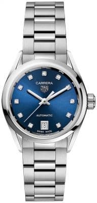  Shop Authentic Tag Heuer Carrera Diamonds Blue Dial Silver Steel Strap Watch for Women - WBN2413.BA0621 - Luxxuri
