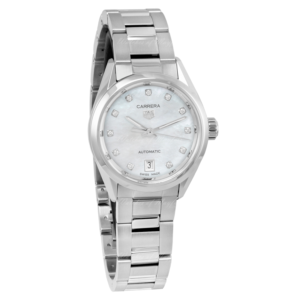  Shop Authentic Tag Heuer Carrera Diamonds Mother of Pearl Dial Silver Steel Strap Watch for Women - WBN2412.BA0621 - Luxxuri