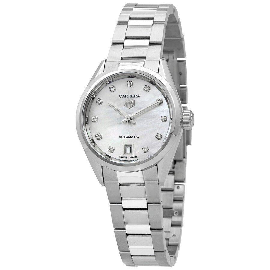  Shop Authentic Tag Heuer Carrera Diamonds Mother of Pearl Dial Silver Steel Strap Watch for Women - WBN2412.BA0621 - Luxxuri