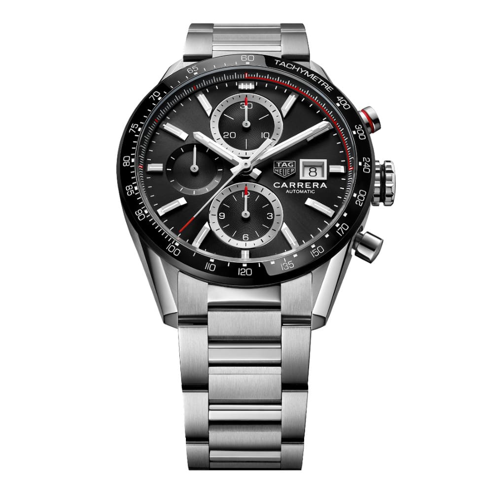  Shop Authentic Tag Heuer Carrera Automatic Chronograph Black Dial Silver Steel Strap Watch for Men - CBM2110.BA0651 - Luxxuri