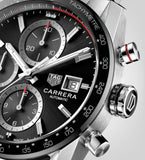  Shop Authentic Tag Heuer Carrera Automatic Chronograph Black Dial Silver Steel Strap Watch for Men - CBM2110.BA0651 - Luxxuri