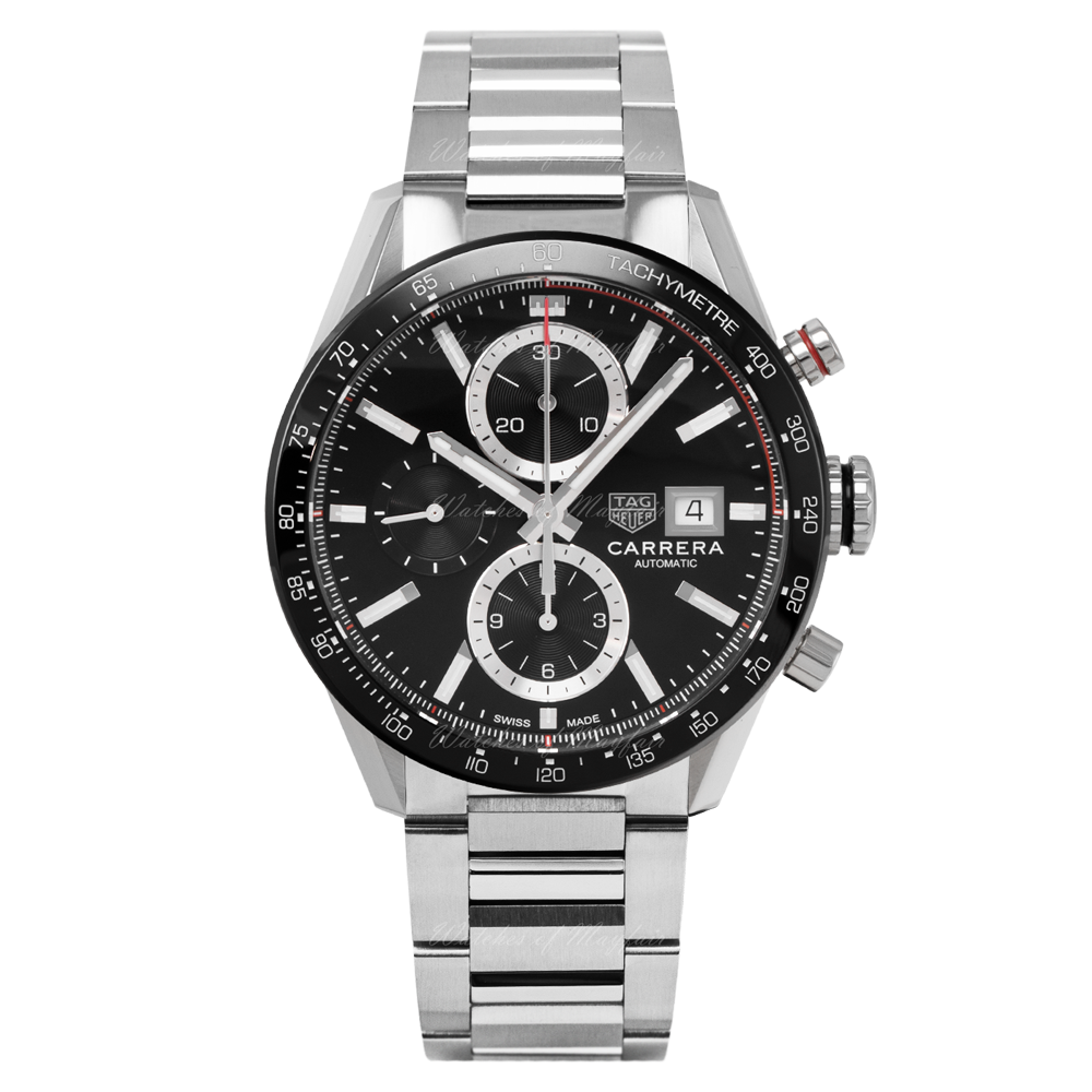 Tag Heuer Carrera Automatic Chronograph Black Dial Silver Steel Strap Watch for Men - CBM2110.BA0651