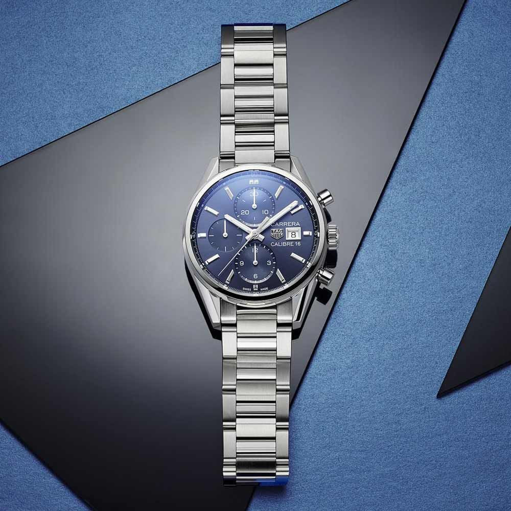  Shop Authentic Tag Heuer Carrera Chronograph 41mm Blue Dial Silver Steel Strap Watch for Men - CBK2112.BA0715 - Luxxuri