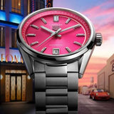  Shop Authentic Tag Heuer Carrera Date Automatic 18K Pink Dial Silver Steel Strap Watch for Women - WBN2313.BA0001 - Luxxuri