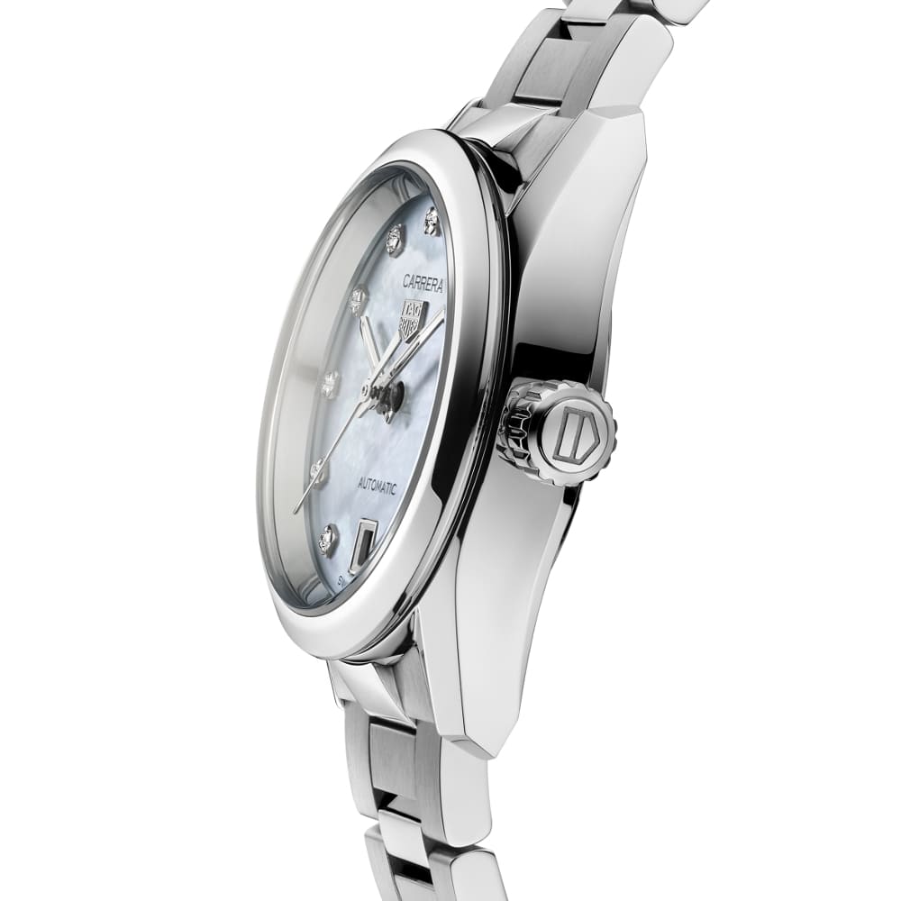  Shop Authentic Tag Heuer Carrera Diamonds Mother of Pearl Dial Silver Steel Strap Watch for Women - WBN2412.BA0621 - Luxxuri