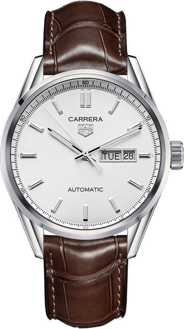  Shop Authentic Tag Heuer Carrera Day Date Silver Dial Brown Leather Strap Watch for Men - WBN2011.FC6484 - Luxxuri