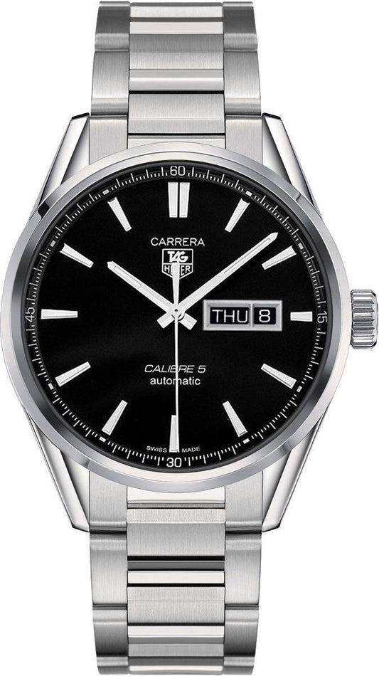  Shop Authentic Tag Heuer Carrera Calibre 5 Automatic Black Dial Silver Steel Strap Watch for Men - WAR201A.BA0723 - Luxxuri