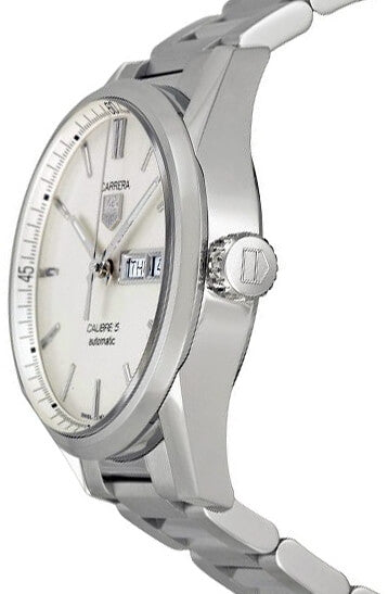 Tag Heuer Carrera Calibre 5 Automatic White Dial Silver Steel Strap Watch for Men - WAR201B.BA0723