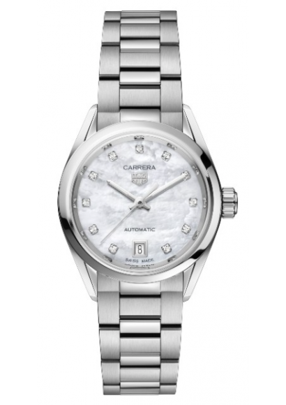  Shop Authentic Tag Heuer Carrera Diamonds Mother of Pearl Dial Silver Steel Strap Watch for Women - WBN2412.BA0621 - Luxxuri