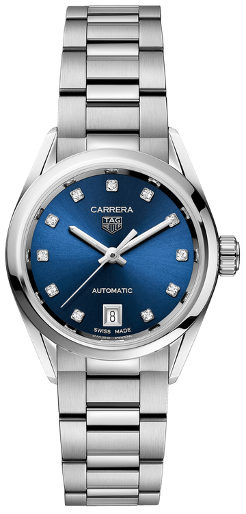  Shop Authentic Tag Heuer Carrera Diamonds Blue Dial Silver Steel Strap Watch for Women - WBN2413.BA0621 - Luxxuri