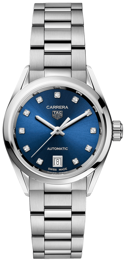  Shop Authentic Tag Heuer Carrera Diamonds Blue Dial Silver Steel Strap Watch for Women - WBN2413.BA0621 - Luxxuri