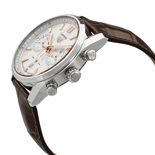  Shop Authentic Tag Heuer Carrera Chronograph White Dial Brown Leather Strap Watch for Men - CBN2013.FC6483 - Luxxuri
