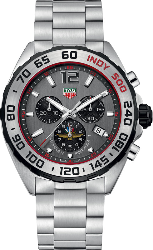  Shop Authentic Tag Heuer Formula 1 Chronograph Indy 500 Special Edition Grey Dial Silver Steel Strap Watch for Men - CAZ1016.EB0058 - Luxxuri