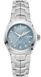  Shop Authentic Tag Heuer Link Quartz Diamonds Blue Mother of Pearl Dial Silver Steel Strap Watch for Women - WBC1313.BA0600 - Luxxuri