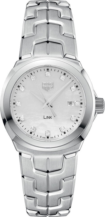  Shop Authentic Tag Heuer Link Quartz Diamonds Mother of Pearl Dial Silver Steel Strap Watch for Women - WBC1312.BA0600 - Luxxuri
