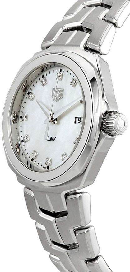  Shop Authentic Tag Heuer Link Quartz Diamonds Mother of Pearl Dial Silver Steel Strap Watch for Women - WBC1312.BA0600 - Luxxuri