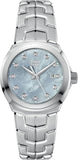  Shop Authentic Tag Heuer Link Quartz Diamonds Blue Mother of Pearl Dial Silver Steel Strap Watch for Women - WBC1313.BA0600 - Luxxuri