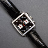  Shop Authentic Tag Heuer Monaco Automatic Chronograph Black Dial Black Leather Strap Watch for Men - CBL2113.FC6177 - Luxxuri