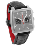  Shop Authentic Tag Heuer Monaco Calibre 12 Final Edition Chronograph Grey Dial Black Leather Strap Watch for Men - CAW211J.FC6476 - Luxxuri