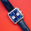  Shop Authentic Tag Heuer Monaco Automatic Chronograph Blue Dial Blue Leather Strap Watch for Men - CBL2111.FC6453 - Luxxuri
