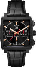 Tag Heuer Monaco Automatic Chronograph Black Dial Black Leather Strap Watch for Men - CBL2180.FC6497