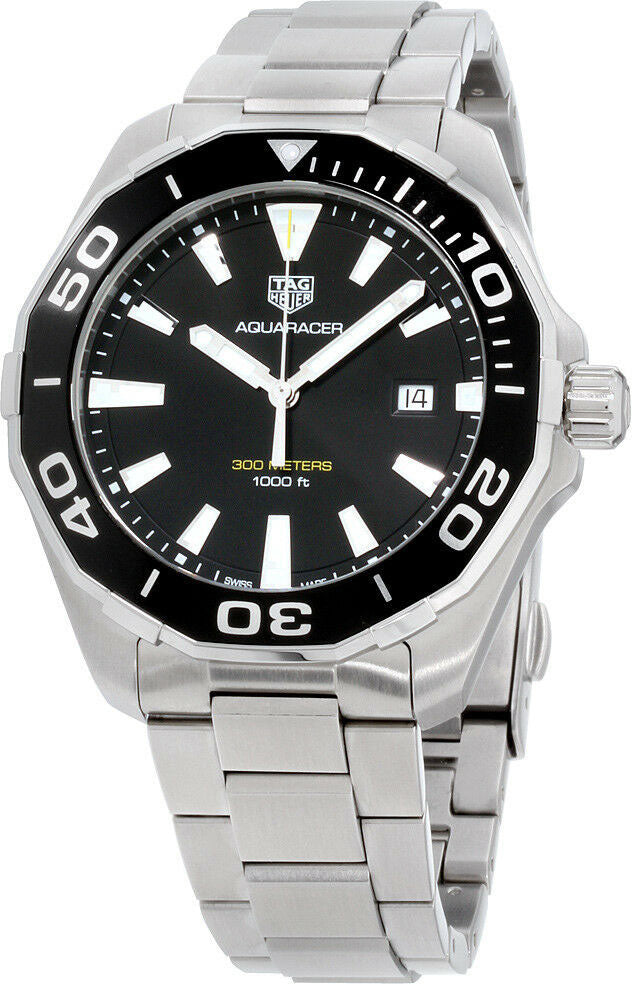  Shop Authentic Tag Heuer Aquaracer Quartz Black Dial Silver Steel Strap Watch for Men - WAY101A.BA0746 - Luxxuri