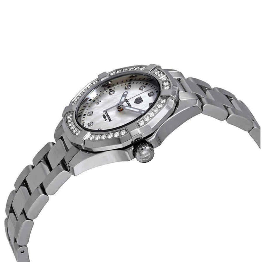 Tag Heuer Aquaracer Diamonds Mother of Pearl White Dial Silver Steel Strap Watch for Women - WBD131C.BA0748