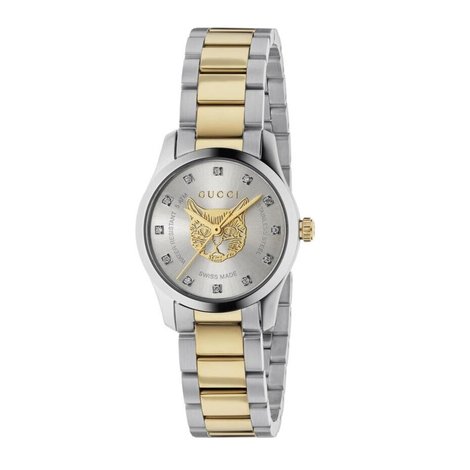  Shop Authentic Gucci G Timeless Quartz Diamonds Silver Dial Two Tone Steel Strap Watch For Women - YA1265016 - Luxxuri