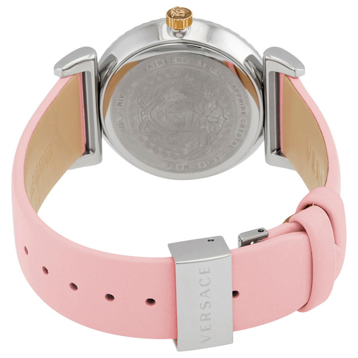  Shop Authentic Versace V-Motif Silver Dial Pink Leather Strap Watch for Women - VERE00118 - Luxxuri