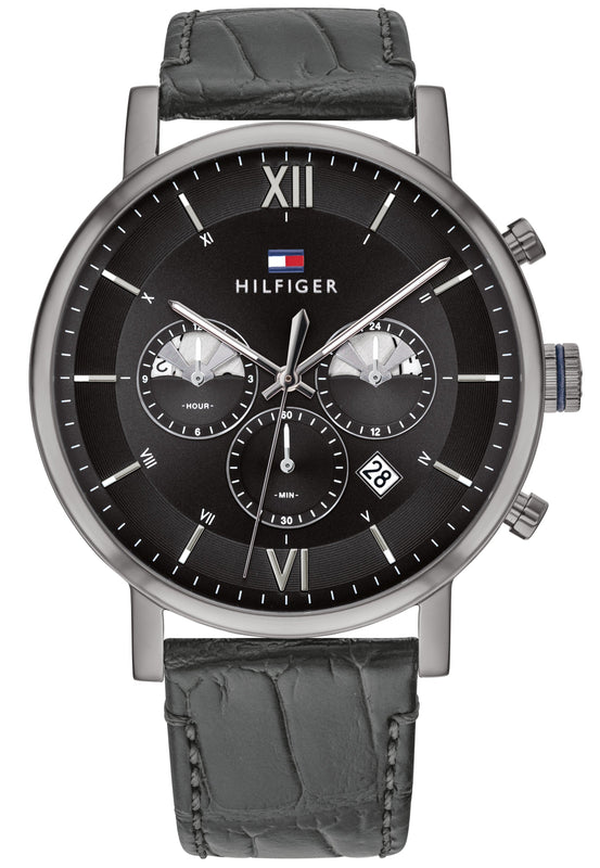  Shop Authentic Tommy Hilfiger Evan Black Dial Black Leather Strap Watch for Men - 1710395 - Luxxuri