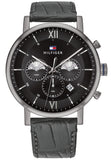  Shop Authentic Tommy Hilfiger Evan Black Dial Black Leather Strap Watch for Men - 1710395 - Luxxuri