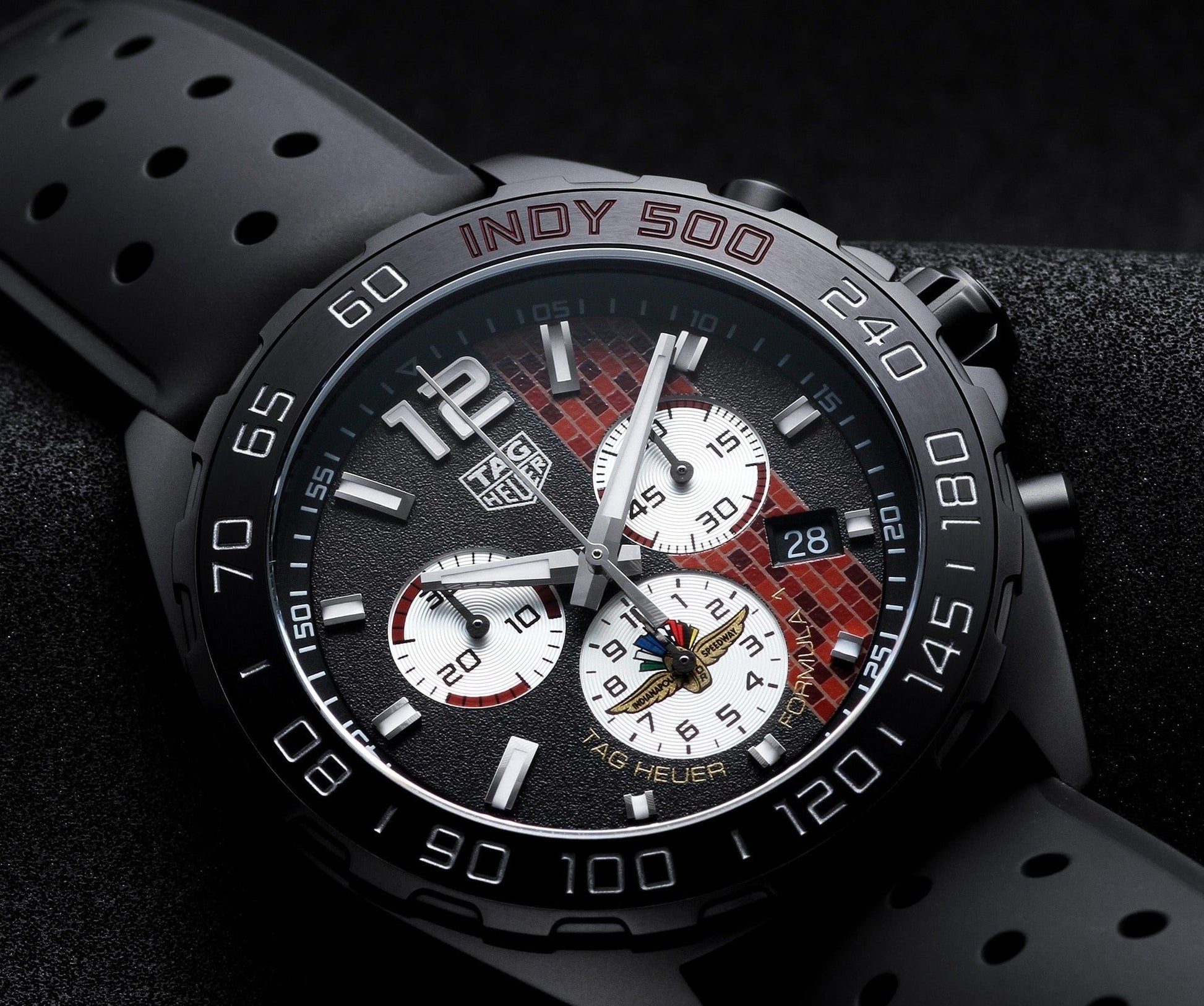  Shop Authentic Tag Heuer Formula 1 Indy 500 Limited Edition Chronograph Black Dial Black Rubber Strap Watch for Men - CAZ101AD.FT8024 - Luxxuri