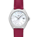  Shop Authentic Tag Heuer Formula 1 Quartz Mother of Pearl Dial Red Leather Strap Watch for Women - WBJ131A.FC8253 - Luxxuri