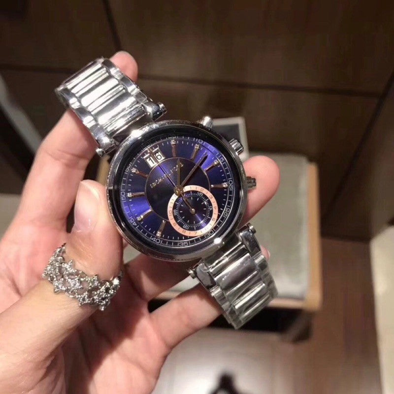  Shop Authentic Michael Kors Sawyer Navy Blue Dial Silver Steel Strap Watch for Women - MK6224 - Luxxuri