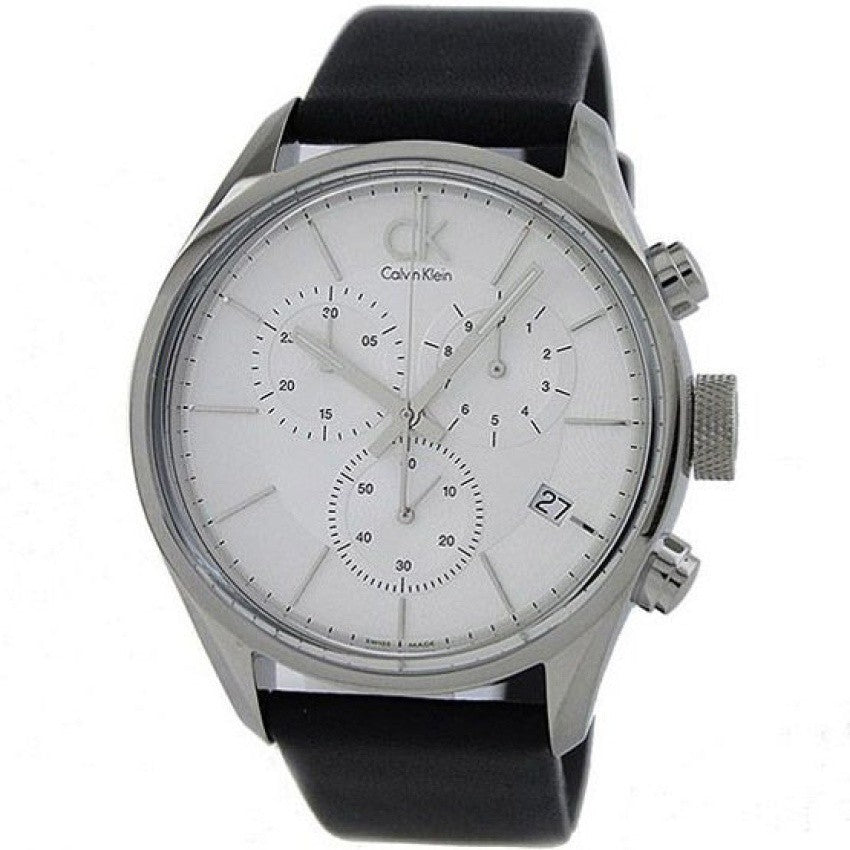  Shop Authentic Calvin Klein Masculine Chronograph White Dial Black Leather Strap Watch for Men - K2H27120 - Luxxuri