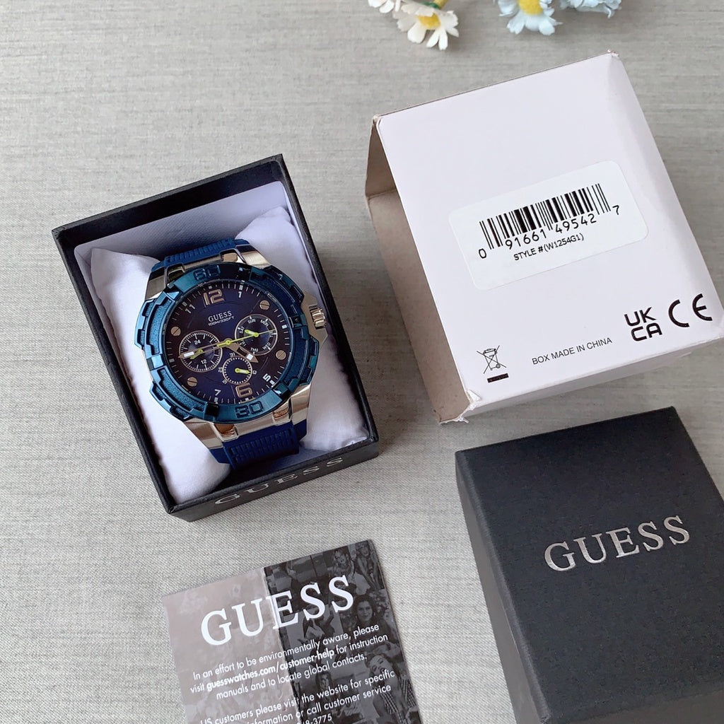 Shop Authentic Guess Genesis Multi Function Analog Blue Dial Blue Rubber Strap Watch For Men - W1254G1 - Luxxuri