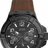  Shop Authentic Guess Rigor Analog Black Dial Brown Leather Strap Watch For Men - W0040G8 - Luxxuri