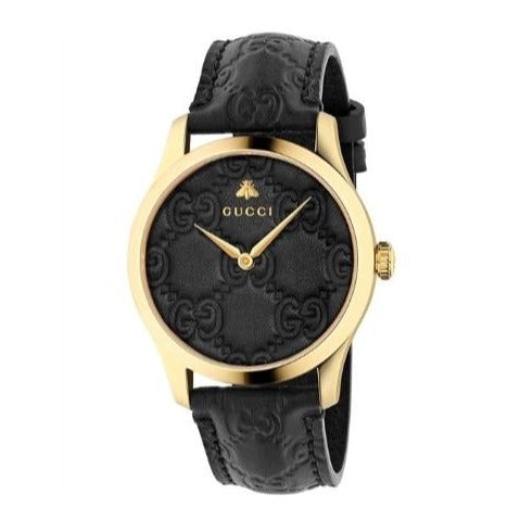  Shop Authentic Gucci G Timeless Quartz Black Dial Black Leather Strap Watch For Women - YA1264034A - Luxxuri