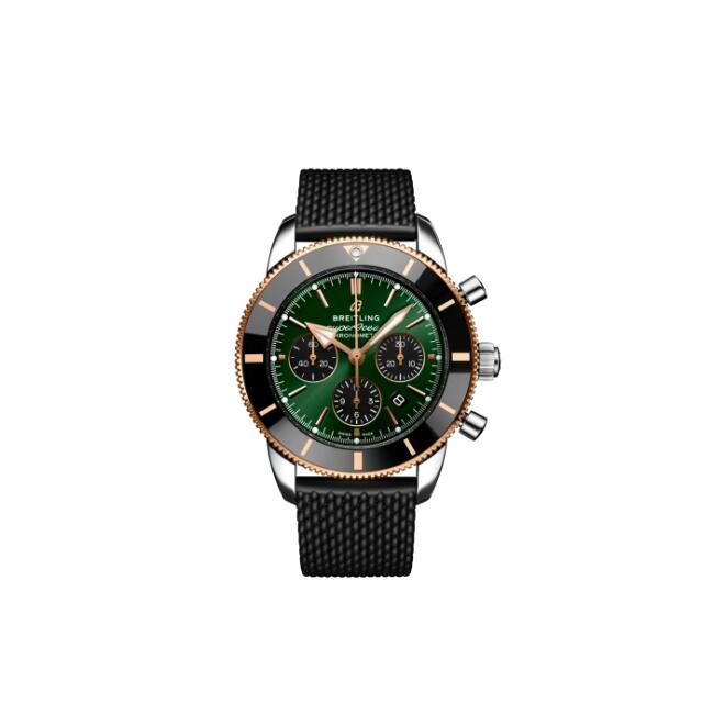 Breitling Superocean Heritage B01 Chronograph 44 Limited Edition Green Dial Black Mesh Bracelet Watch for Women - UB01622A1L1S1