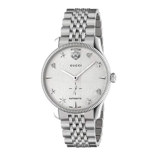  Shop Authentic Gucci G Timeless Automatic Silver Dial Silver Steel Strap Watch for Men - YA126354 - Luxxuri