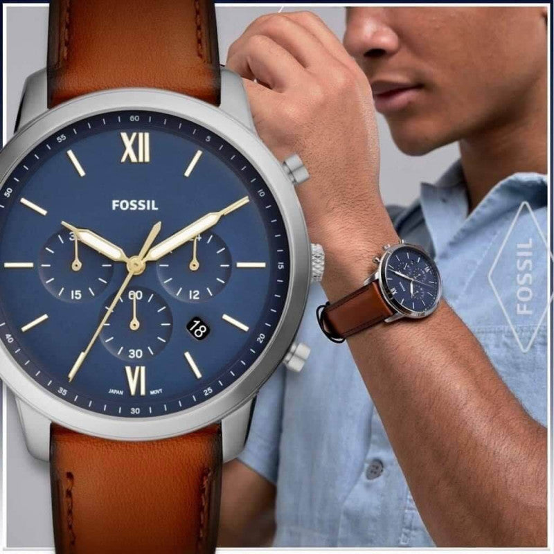  Shop Authentic Fossil Neutra Chronograph Blue Dial Brown Leather Strap Watch for Men - FS5453 - Luxxuri