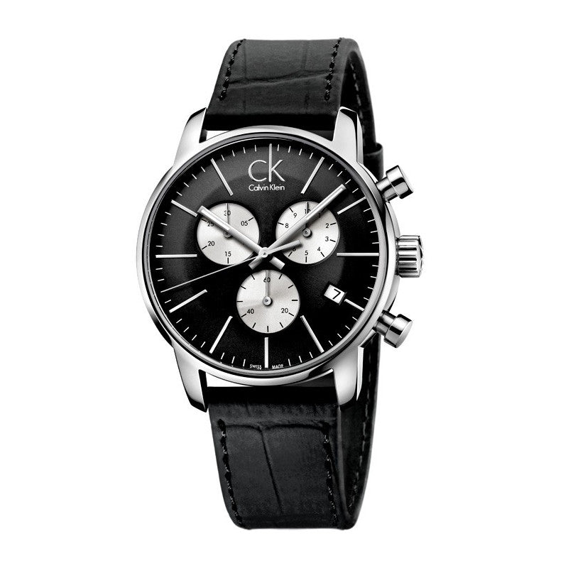  Shop Authentic Calvin Klein City Chronograph Black Dial Black Leather Strap Watch for Men - K2G271CX - Luxxuri
