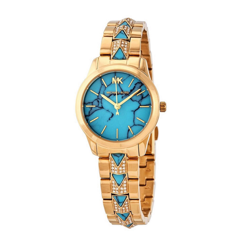  Shop Authentic Michael Kors Petite Runway Mercer Blue Dial Gold Steel Strap Watch For Women - MK6673 - Luxxuri