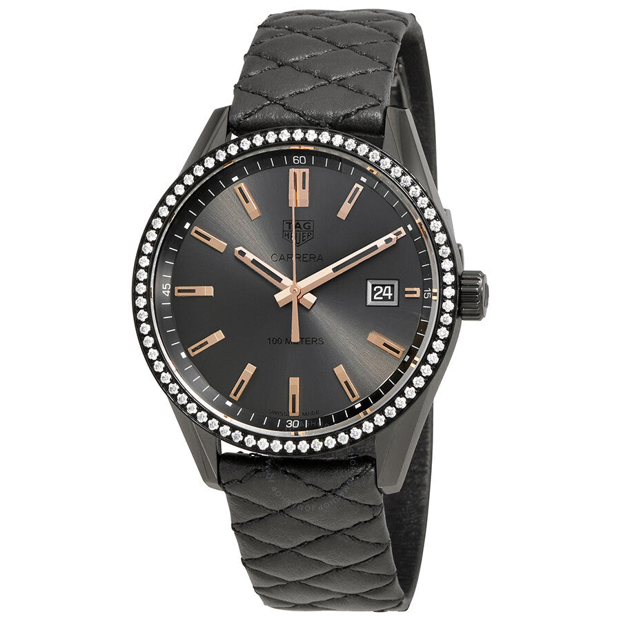 Tag Heuer Carrera Diamonds Anthracite Black Dial Black Leather Strap Watch for Women - WAR1115.FC6392