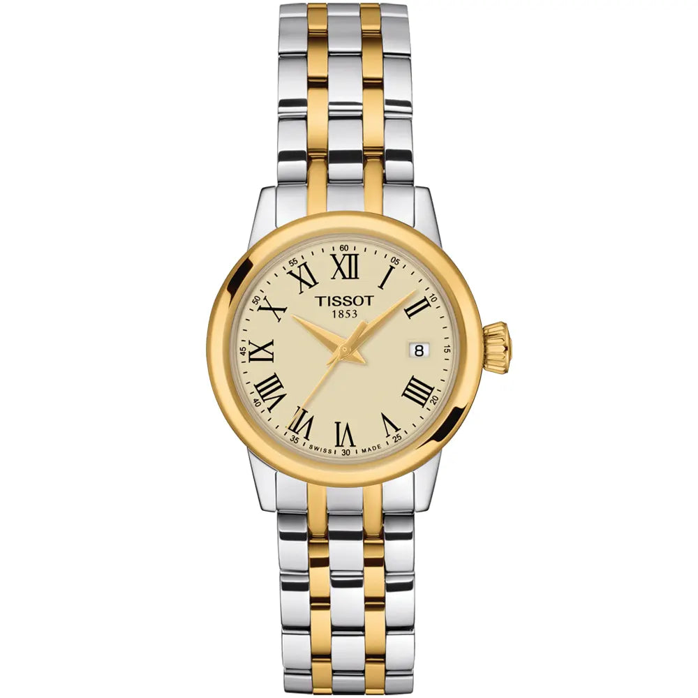 Tissot Classic Dream Lady Gold Dial Two Tone Steel Strap Watch For Women - T129.210.22.263.00