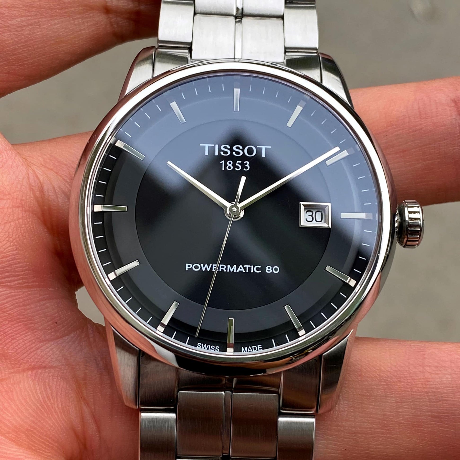 Tissot Luxury Powermatic 80 Black Dial Silver Steel Strap Watch For Men - T086.407.11.051.00